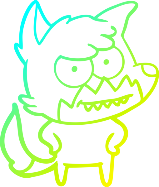 Bir insan tarafından çizilmiş sırıtan bir tilkinin soğuk çizgi çizimi