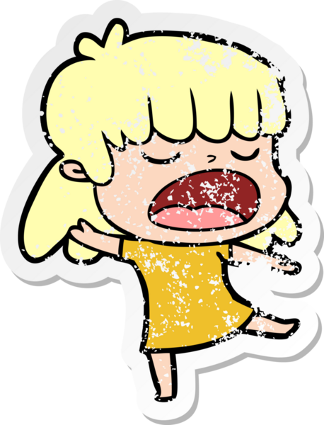 Bir insan tarafından yüksek sesle çizilmiş karikatür kadının sıkıntılı çıkartması.