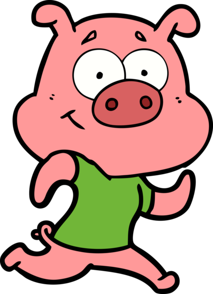 Bir insan tarafından çizilen mutlu domuz çizgi filmi.