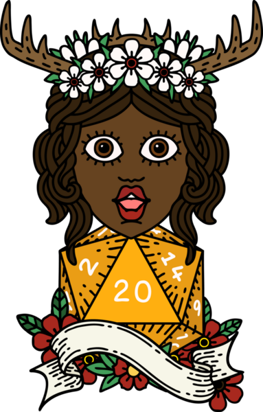 Retro Dövme Tarzı İnsan Druid Bir insan tarafından çizilmiş doğal yirmi zar ile