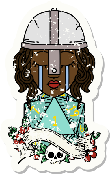 Retro Dövme Tarzı Ağlayan İnsan Dövüşçüsü Bir insan tarafından çizilmiş doğal bir D20 zar ile