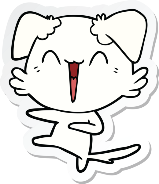 Bir insan tarafından çizilmiş mutlu dans eden köpek çizgi filminin çıkartması.