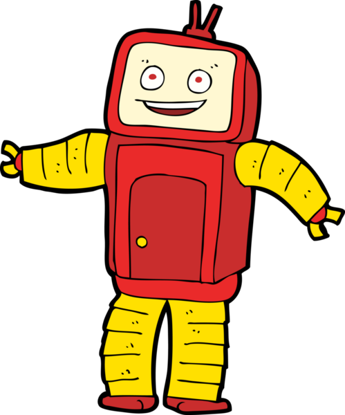 Bir insan tarafından çizilmiş komik robot.