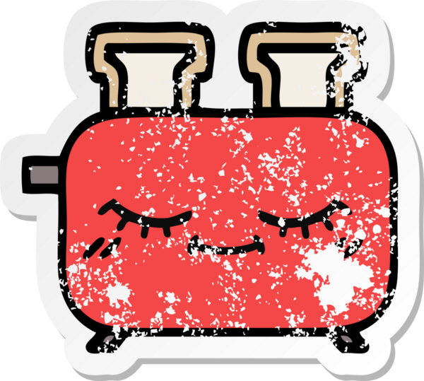 Bir insan tarafından çizilmiş bir ekmek kızartma makinesinin hüzünlü çıkartması.