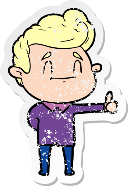 Mutlu bir karikatürcünün sıkıntılı çıkartması. Bir insan tarafından çizilmiş.