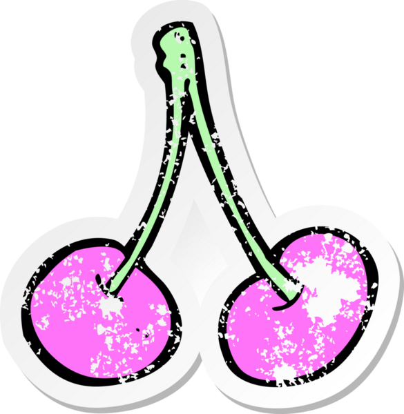 Bir insan tarafından çizilmiş vişne karikatürünün gerilimli retro yapıştırması