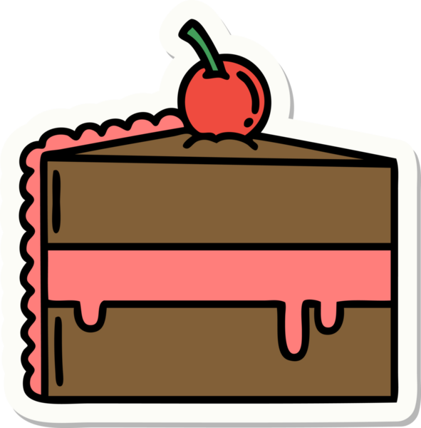 Bir insan tarafından çizilmiş çikolatalı pastanın geleneksel stiliyle dövme çıkartması.