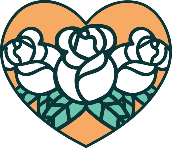 Bir insan tarafından çizilmiş kalp ve çiçeklerin ikonik dövme şekli