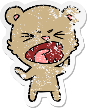 Kızgın bir çizgi film ayısının sıkıntılı çıkartması bir insan tarafından çizildi.