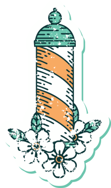 Bir insan tarafından çizilmiş berber direğinin sembolik dövmeli görüntüsü.