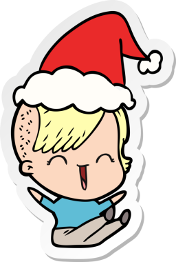 Bir insan tarafından çizilmiş Noel Baba şapkası giyen mutlu bir hippi kızın el yazısı.