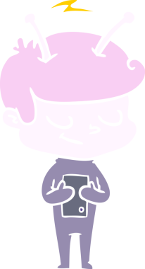 Bir insan tarafından çizilmiş düz renkli çizgi film uzay adamı.