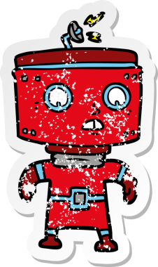 Bir insan tarafından çizilmiş karikatür robotunun sıkıntılı çıkartması.