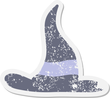 Bir insan tarafından çizilmiş ürkütücü cadı şapkası grunge çıkartması.