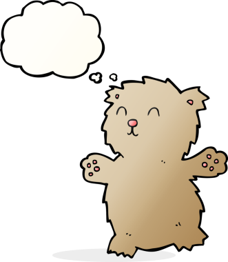 Bir insan tarafından çizilmiş düşünce balonlu oyuncak ayı.