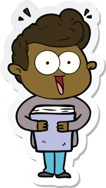 Bir insan tarafından çizilmiş kitabı olan bir karikatürcünün çıkartması.