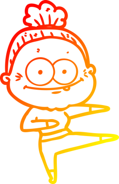 Bir insan tarafından çizilmiş mutlu, yaşlı bir kadının sıcak çizgi çizimi.