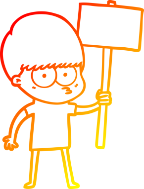 Bir insan tarafından çizilmiş levhayı tutan gergin bir çizgi film çocuğunun sıcak çizgi çizimi