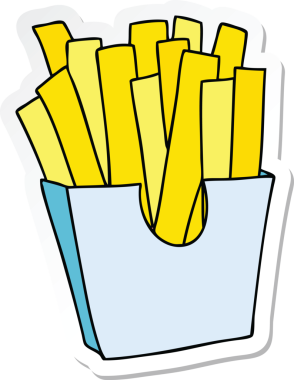 Bir insan tarafından çizilmiş garip bir el çıkartması. Patates kızartması.