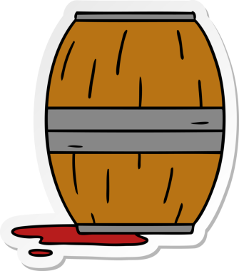 Bir insan tarafından çizilmiş bir şarap fıçısının el çizimi karikatürü.