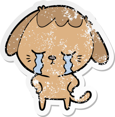 Bir insan tarafından çizilmiş ağlayan şirin bir köpek yavrusu çıkartması.