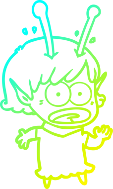 Bir çizgi film karakteri, bir insan tarafından çizilmiş soğuk gradyan çizimi.