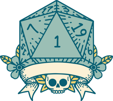 Retro Dövme Biçimi Doğal Bir d20 zar bir insan tarafından çizildi