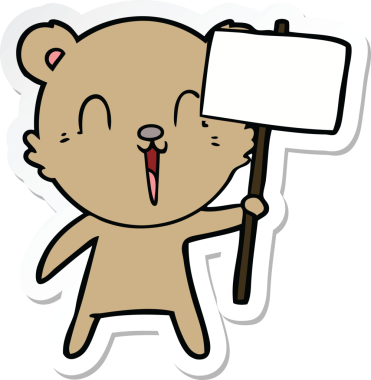 Bir insan tarafından çizilmiş, mutlu bir çizgi film ayısının çıkartması.