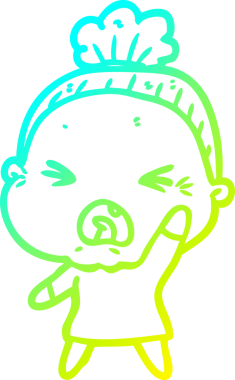 Bir insan tarafından çizilmiş kızgın yaşlı bir kadının soğuk çizgi çizimi.