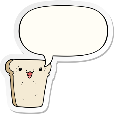 bir insan tarafından çizilmiş konuşma kabarcığı etiketli bir dilim ekmek.