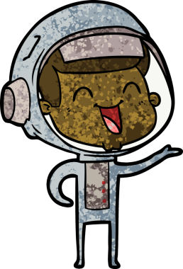 Bir insan tarafından çizilmiş mutlu astronot çizgi filmi.