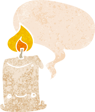 Konuşma baloncuğu olan çizgi film mumu bir insan tarafından çizilmiş dertli retro desenli.