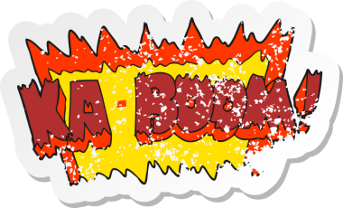 Bir insan tarafından çizilmiş çizgi roman patlamasının gerilimli retro yapıştırması.