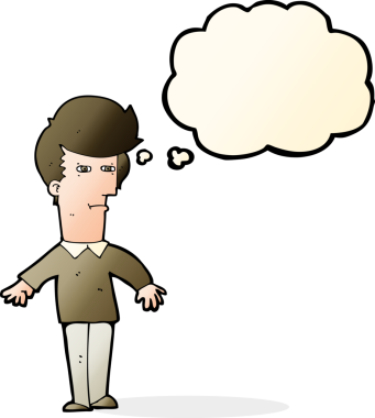 Bir insan tarafından çizilmiş düşünce baloncuğu olan şüpheli bir adam.