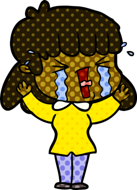 Bir insan tarafından çizilmiş gözyaşları içindeki çizgi film kadını.