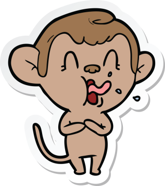 Bir insan tarafından çizilmiş çılgın bir maymun çıkartması.