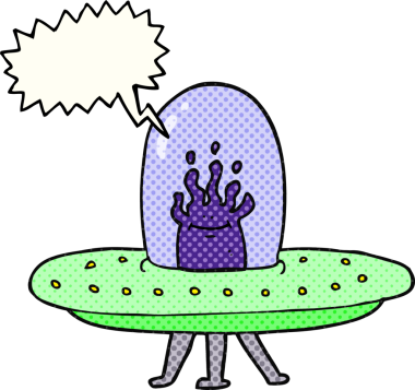 Bir insan tarafından çizilmiş serbest çizilmiş çizgi roman konuşma balonu uçan daire.