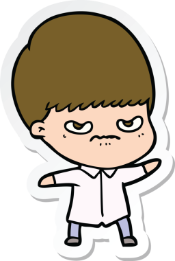 Bir insan tarafından çizilmiş kızgın bir çizgi film çocuğunun çıkartması.