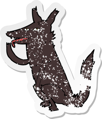 Bir insan tarafından çizilmiş kurt pençesini yalayan bir çizgi filmin gerilimli yapıştırması.