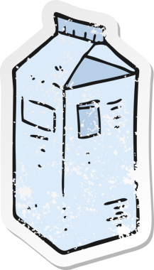 Bir insan tarafından çizilmiş süt kutusunun gerilimli retro yapıştırması.