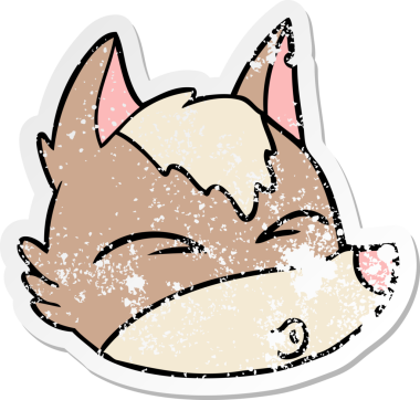 Bir insan tarafından çizilmiş kurt suratlı karikatür çıkartması.