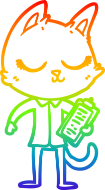 Gökkuşağı gradyan çizgisi sakin bir çizgi film kedisinin panosu bir insan tarafından çizilmiş.