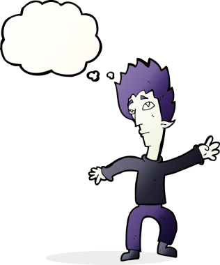 Bir insan tarafından çizilmiş düşünce balonlu vampir adam.