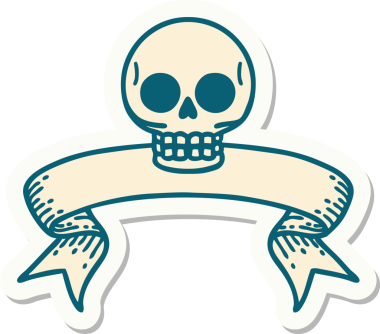 Bir insan tarafından çizilmiş kafatasının pankartıyla dövme stili etiketi