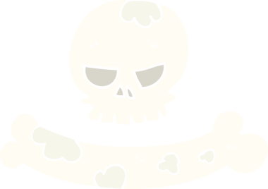 Bir insan tarafından çizilmiş kafatası ve kemik sembolünün düz renk çizimi