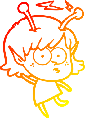 Bir insan tarafından çizilmiş bir uzaylı kız çizgi çizimi.