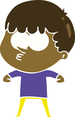 Düz renkli çizgi film meraklısı çocuk bir insan tarafından çizilmiş.