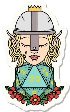 Bir insan tarafından çizilmiş 20 zarlı bir elf savaşçısı çıkartması.