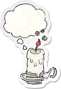 İnsan tarafından çizilmiş sıkıntılı bir çıkartma gibi düşünce baloncuklu karikatür hortlak mumu.