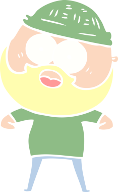 Düz renkli çizgi film. Bir insan tarafından çizilmiş sakallı adamı şaşırttı.